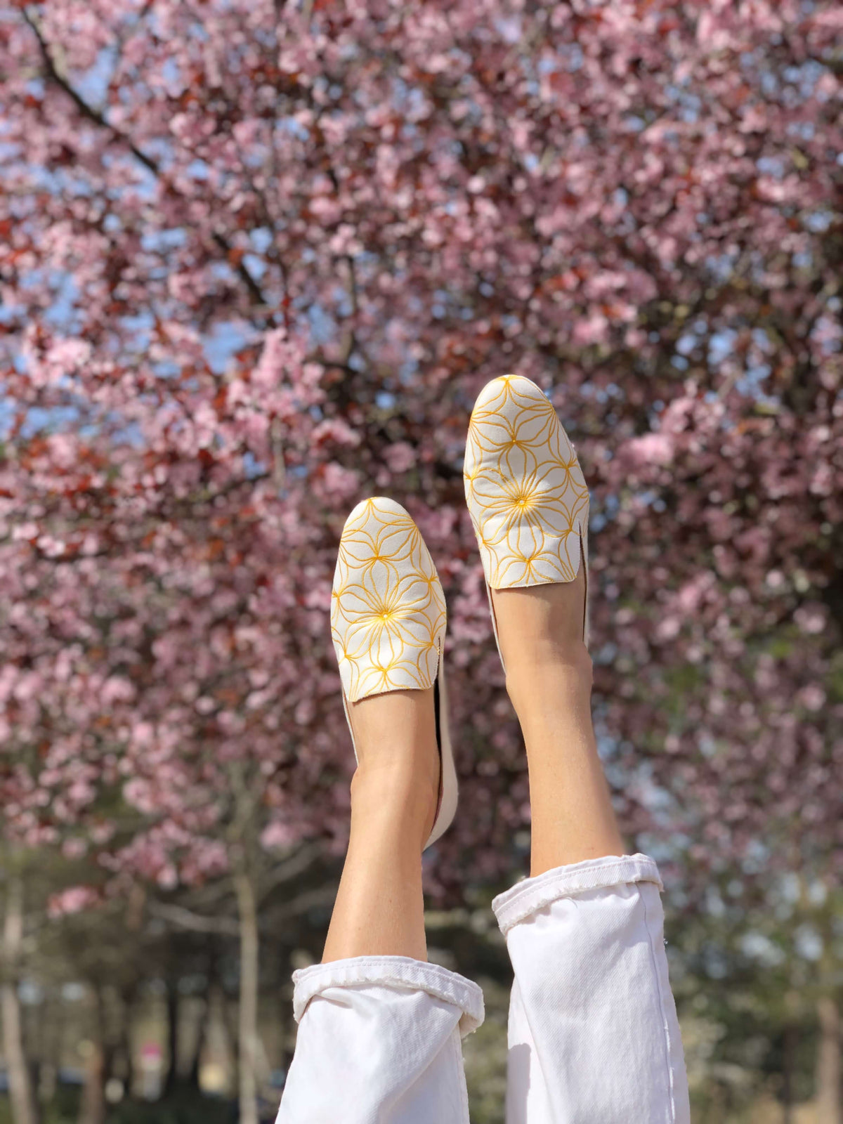 Yellow flowers loafers vegan