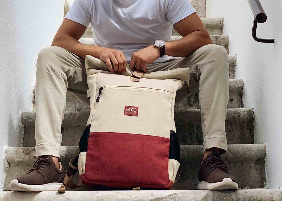 Everyday Backpack in Beige and Red