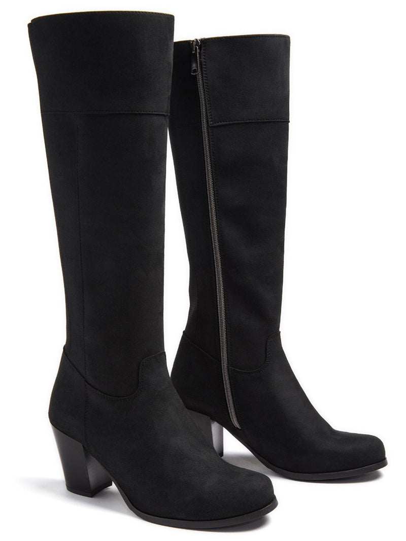 Heeled Knee High Boots | Black Suede | Dark Brown Suede