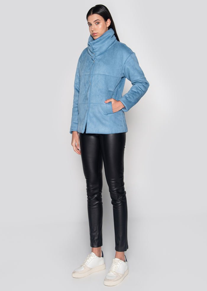Vegan Suede Leather Puffer Jacket | Sky Blue, Dauntless,  Liv & Grace vegan