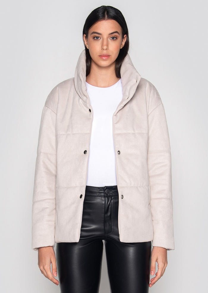 Vegan Suede Leather Puffer Suna | Off White, Dauntless,  Liv & Grace vegan