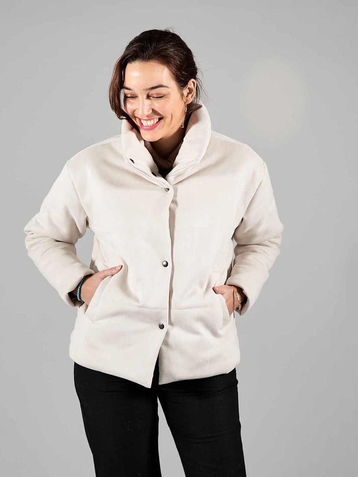 Vegan Suede Puffer Jacket | Off White, Liv&amp;Grace,  Liv & Grace vegan