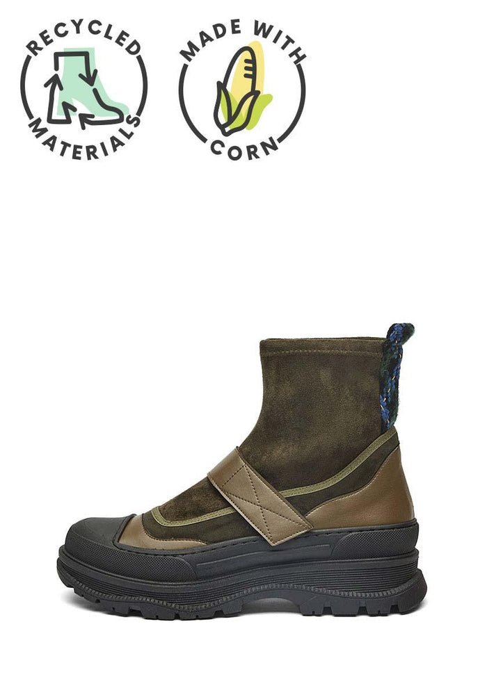 Velcro Vegan Suede Boots Nadia | Olive, Mireia Playa,  Liv & Grace vegan